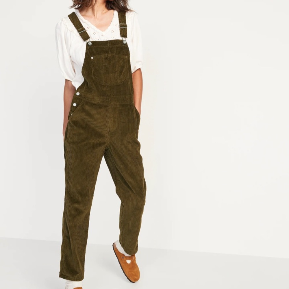 Petite - Slouchy Straight Corduroy Workwear Overalls for Women green nwt 8 p